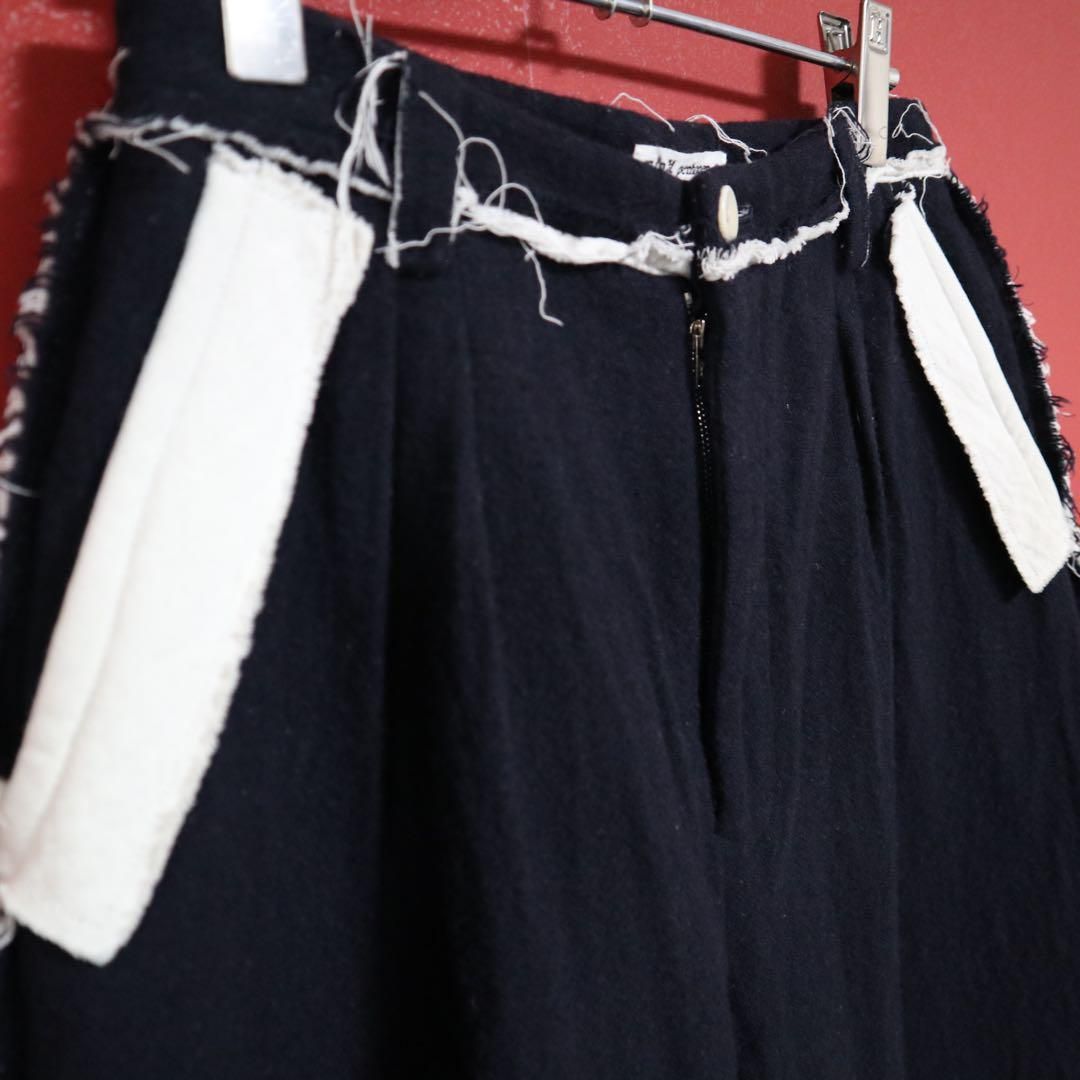 mina perhonen ブラック スラックス スペシャル】mina perhonen 断ち切り加工デザイン ワイドスラックス