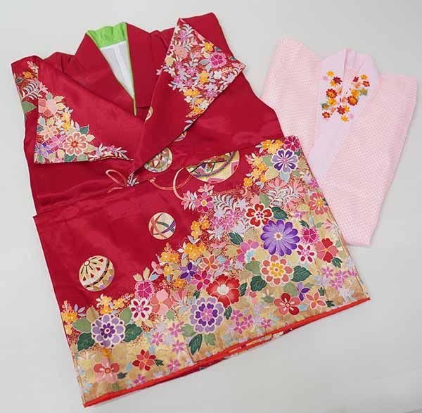 七才女児着物，長襦袢仕立て上り 　未使用品 七歳 7歳 7才 七才 女児 着物と長襦袢セット 仕立て上がり 深