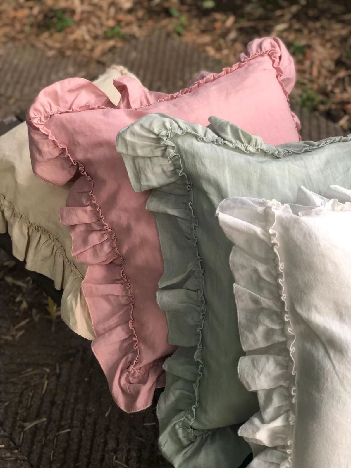 リネンクッションカバー 2枚セット 45×45フリル ギャザー 麻