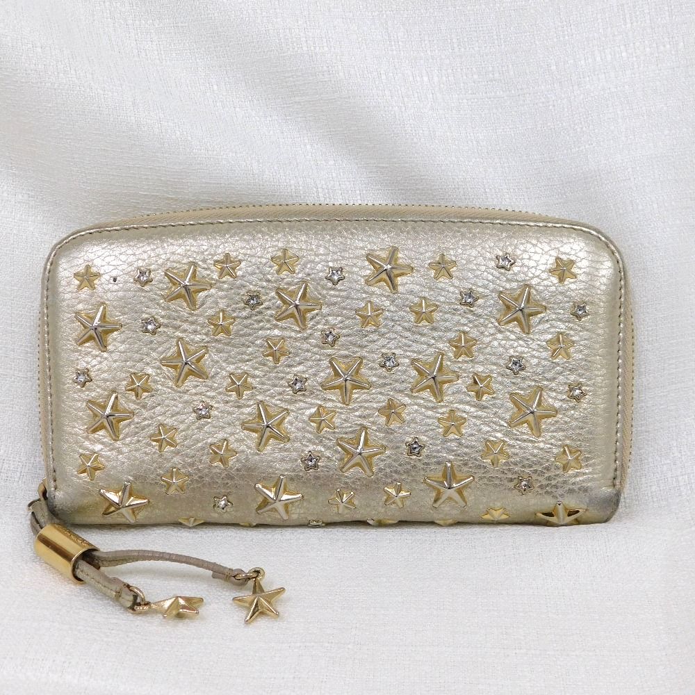 Hn610601 長財布 ジミーチュウ 財布 スタッズ ラウンド シャンパン