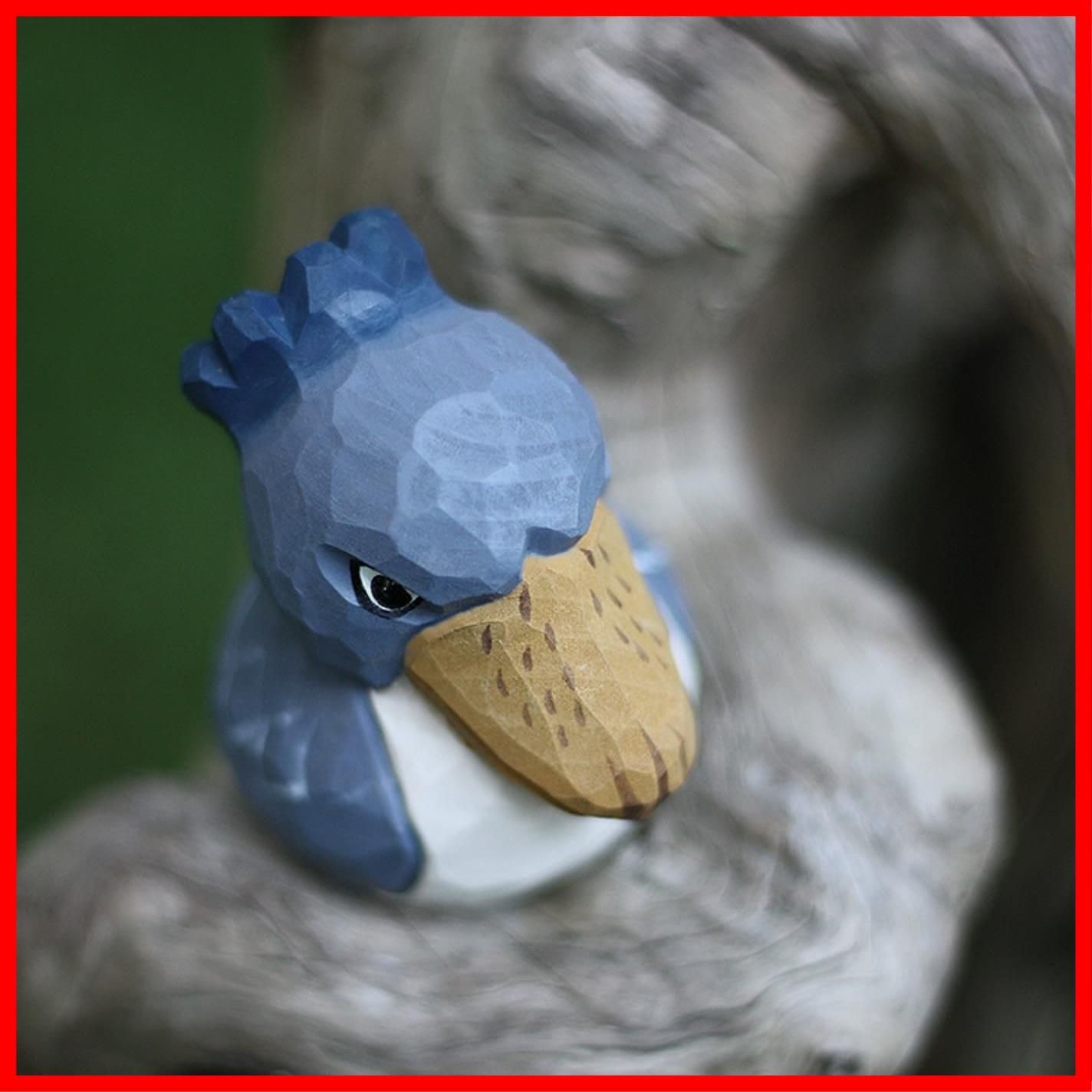 数量限定】（hej!e) ハシビロコウ置物 子ハシビロコウ Shoebill 木彫 木製 オブジェ 北欧雑貨 インテリア 人形 手作り バスウッド 小  (ブルー) - メルカリ