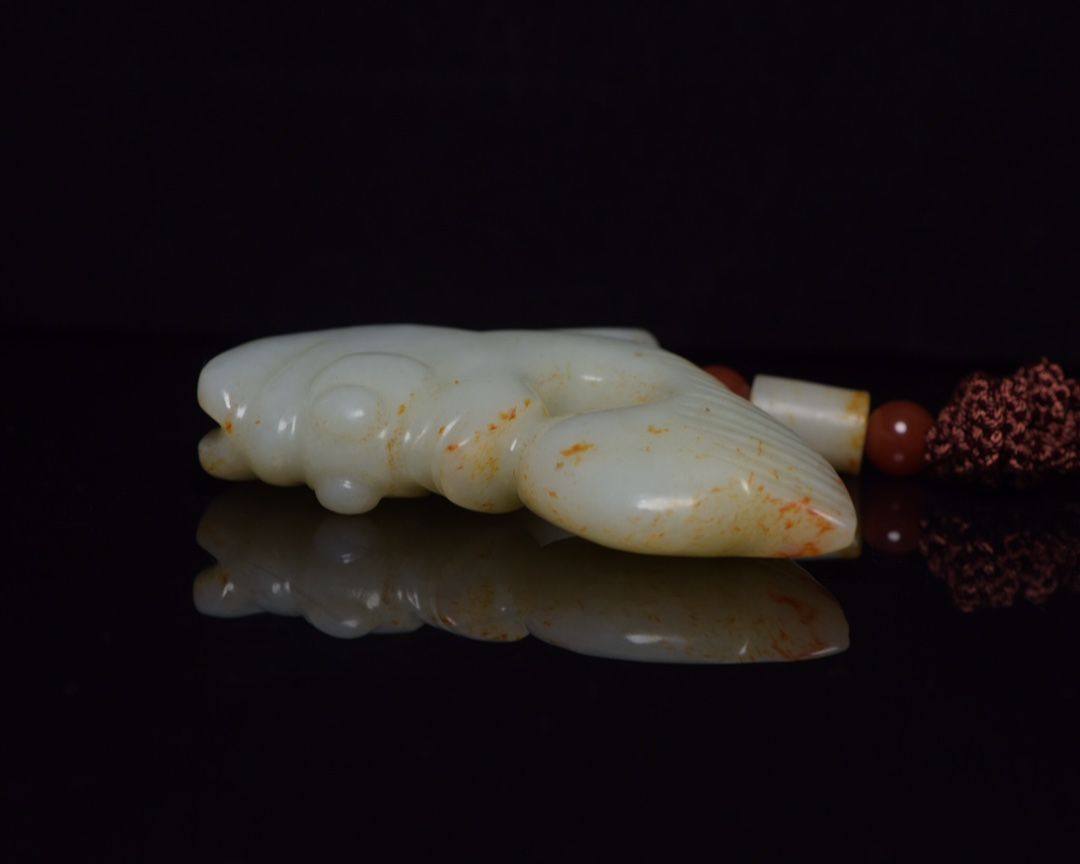 旧家蔵出し 和田玉細密彫 高古件 透空彫 玉豬龍 根付 置物 賞物