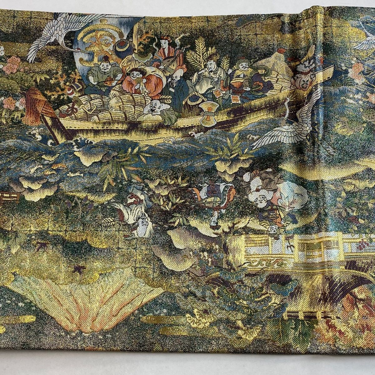 丸帯 美品 逸品 十寿円満図 本金箔全通丸帯 鶴 松竹梅 金糸 箔 金色 