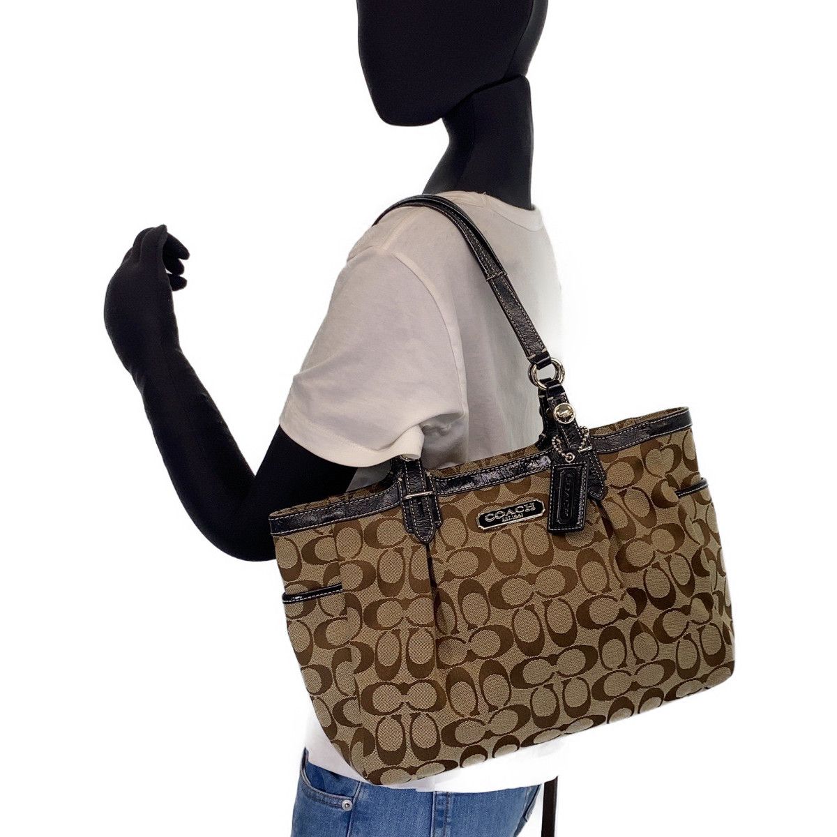 COACH】コーチ コーティングキャンバス レザー シグネチャー 花