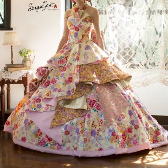 Sugar Kei シュガーケイ 国産 ドレス ウェディングドレス 結婚式 二次会 前撮り フォトウェディング 5号 7号 9号 S ～Mサイズ イエロードレス ピンクドレス 和装 着物 色打掛 和柄ドレス 和装ドレス ドレス 舞台衣装 演奏会