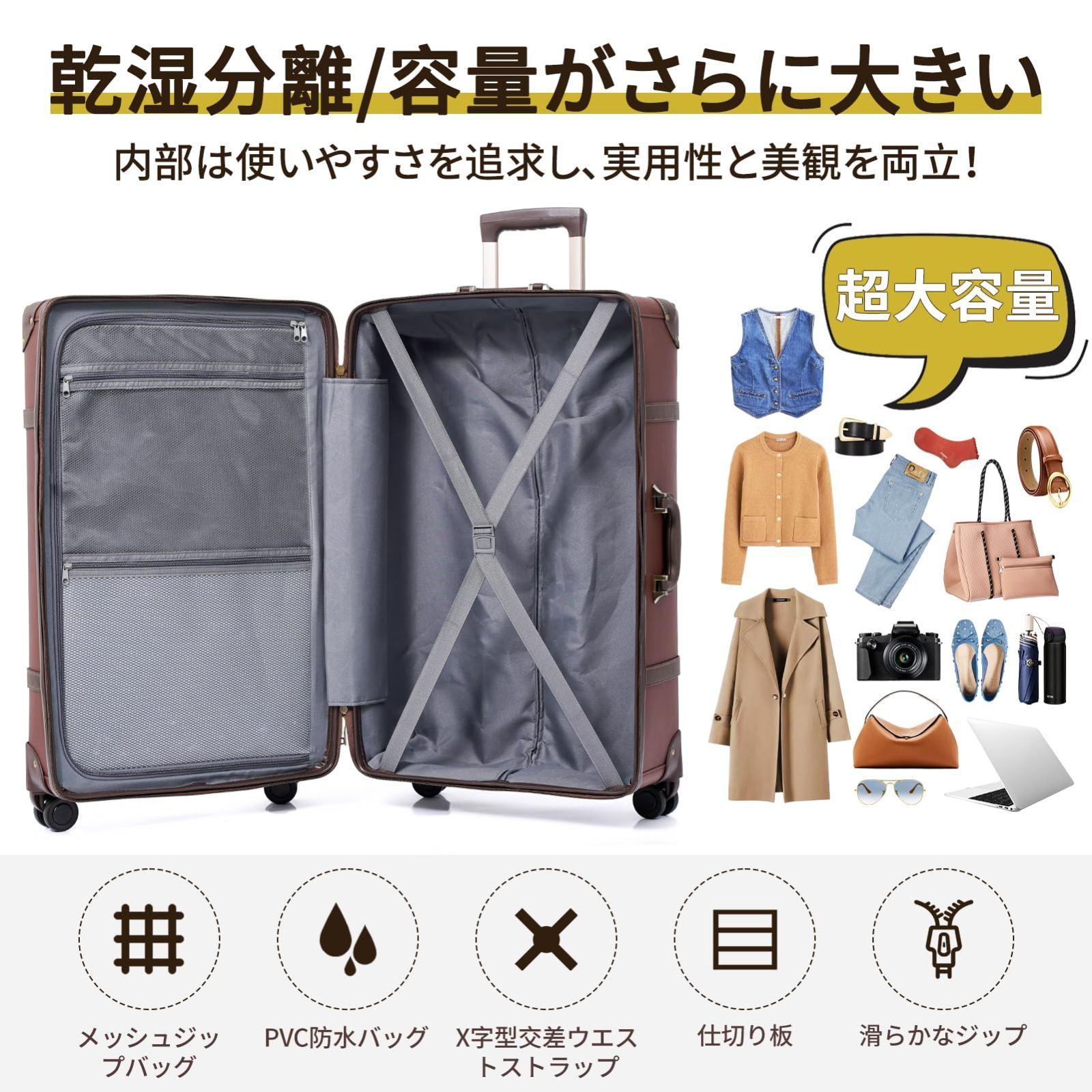 スーツケース 革 手作り 復古主義 超軽量 旅行 出張 軽 大容量 静音四輪