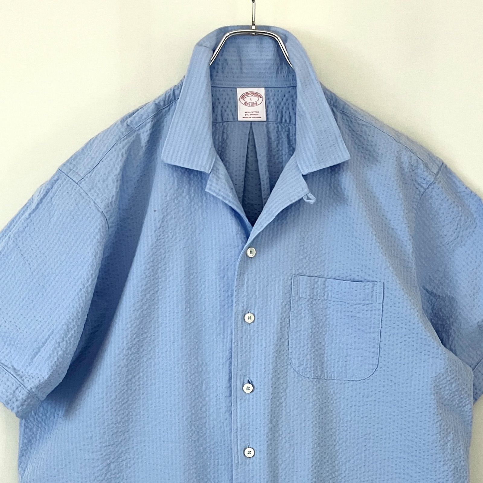 【美品】BROOKS BROTHERS シアサッカー オープンカラー シャツ M ブルックスブラザーズ/BROOKS BROTHERS☆ストレッチシアサッカー