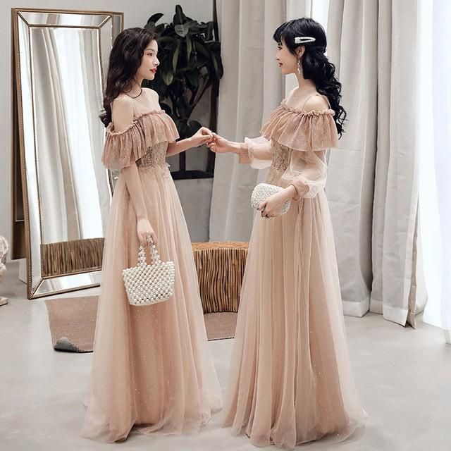 オフショルダー パーティードレス ロング フレア ドレス オフショルダー ロングドレス フレア Aライン カラー