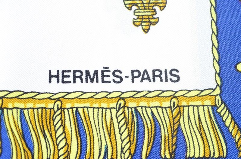 認められた 送料無料 エルメス HERMES カレ90 スカーフ シルク100％ 船デザイン ブルー×ゴールド系 MADE IN FRANCE き