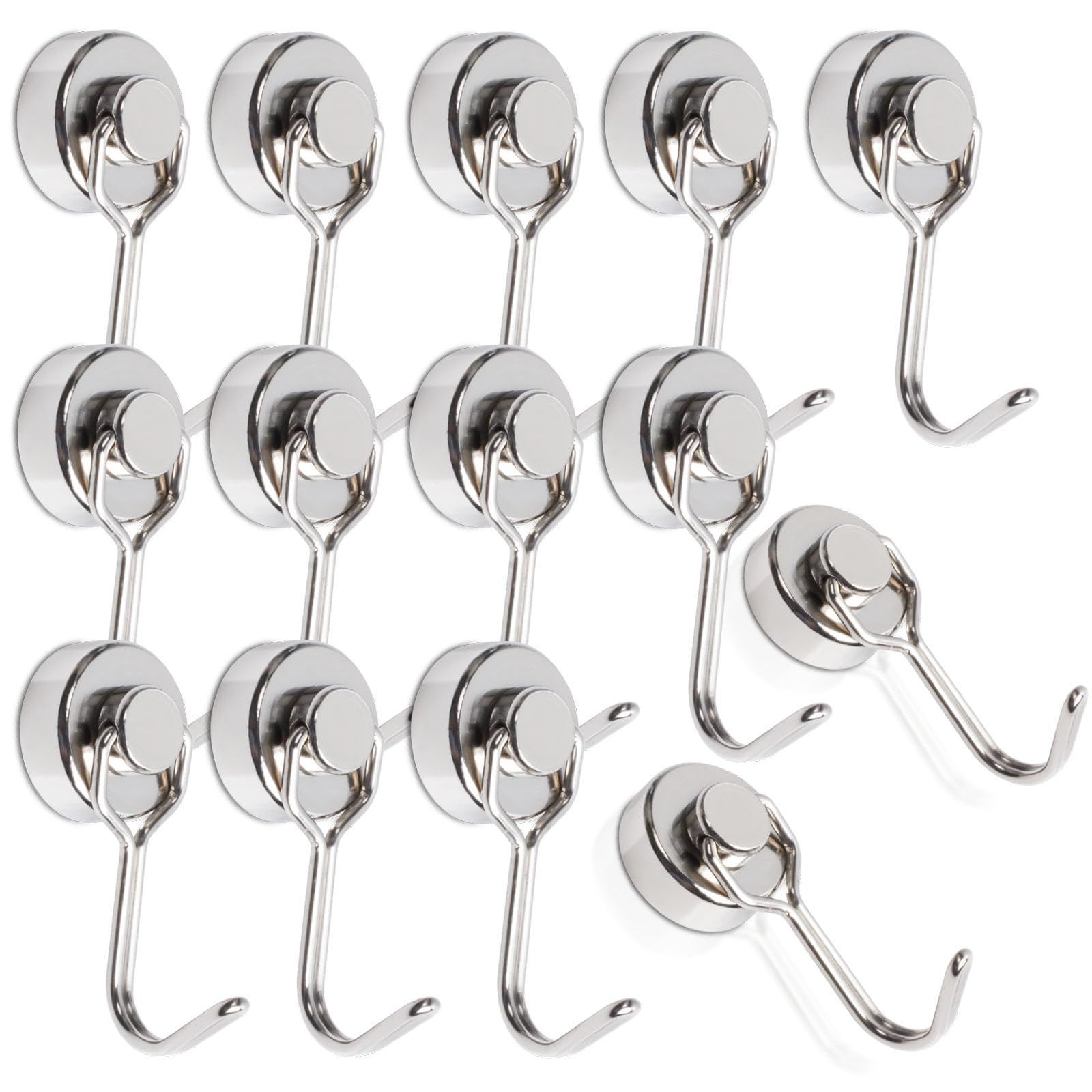 Size:20mm-14個セット 14個セット 超強力マグネットフック 直径20mm 垂直耐荷重15kg 強力 ネオジム磁石 磁石フック 回転式 収納 フック 金属製 壁付け フック 磁石付き キッチン 玄関 冷蔵庫 オフィ