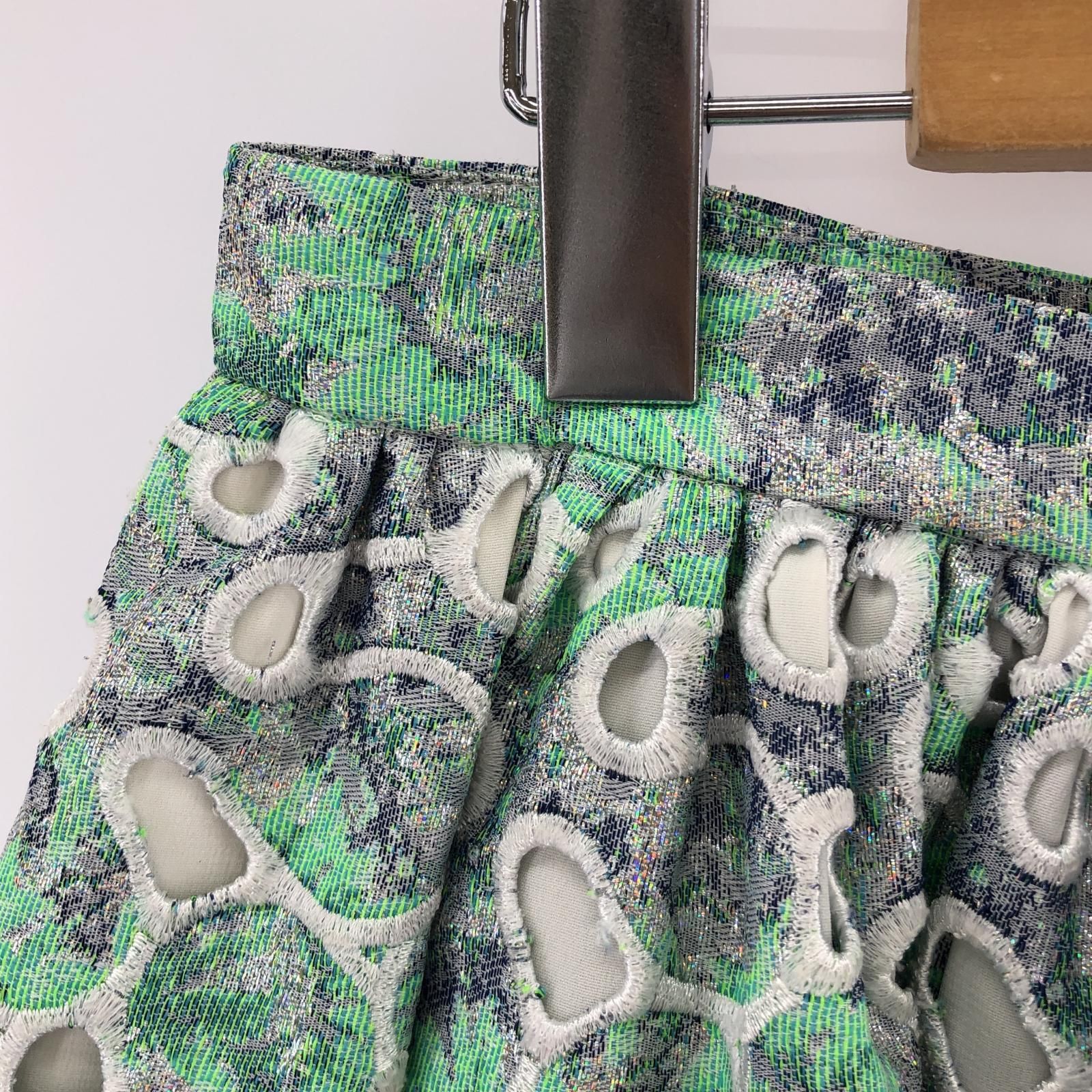 MSGM エムエスジイエム カットワーク刺繍スカート size40/グリーン系 