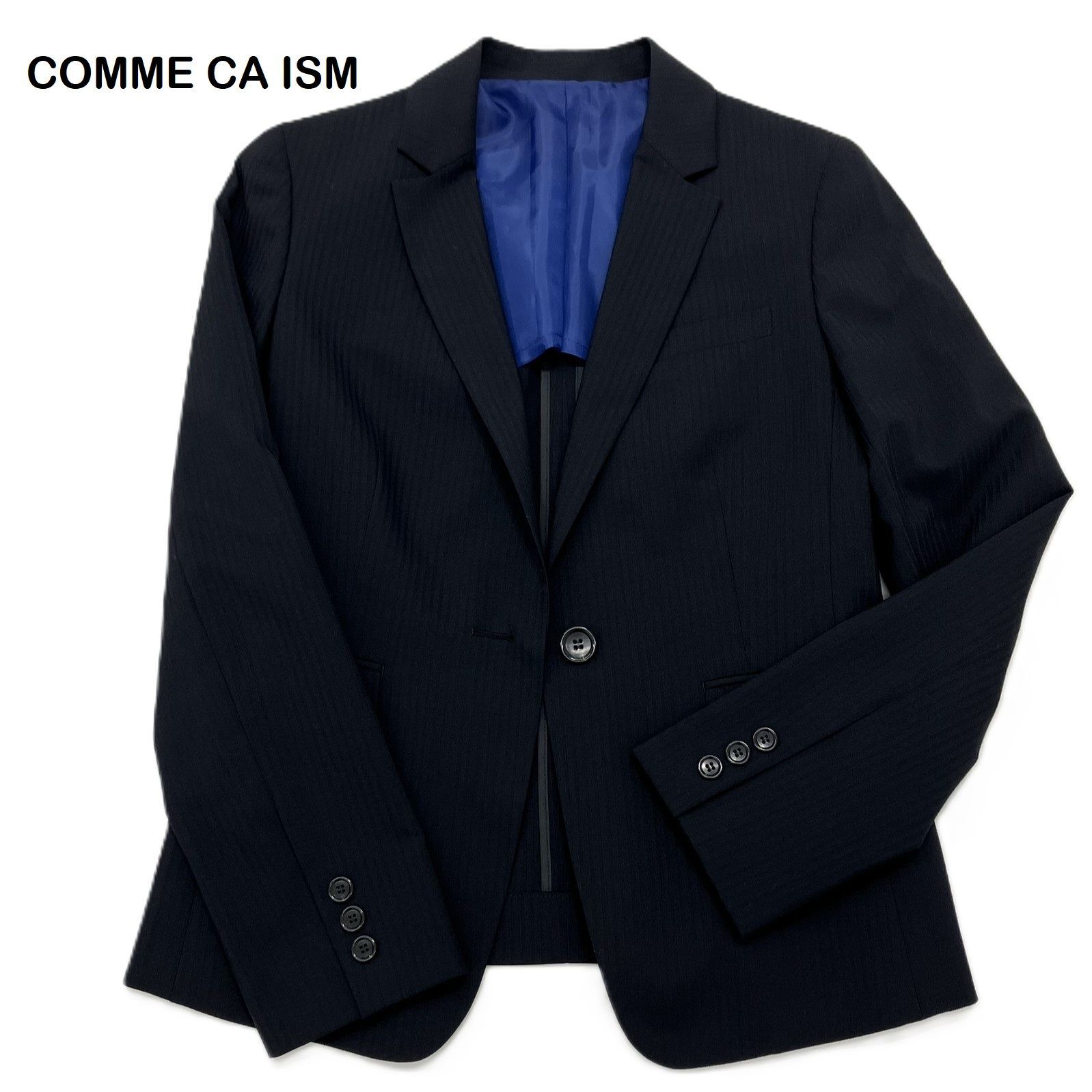◆コムサイズム(COMME CA ISM)◆新品未使用 定価30.240円 ストライプ2Bスーツ 黒/S 02SC02 2411○コムサイズム COMME CA ISM○新品 WC04 MAPEL社製生地使用