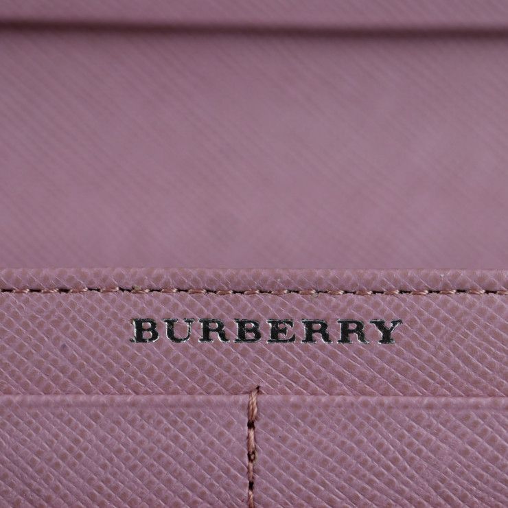 BURBERRY バーバリー 二つ折り財布 型押しレザー ピンク チェック柄 長