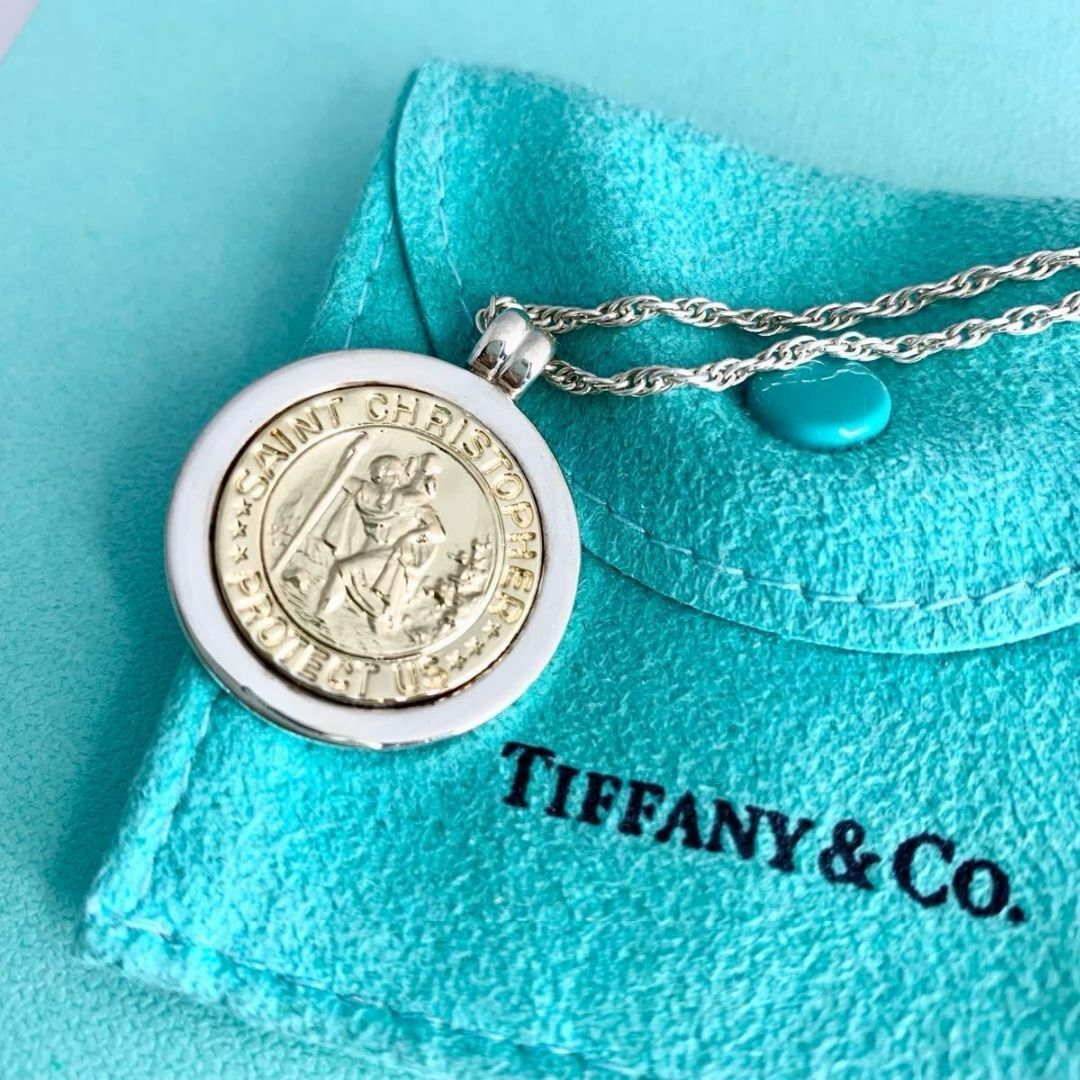 ティファニー セントクリストファー コイン ペンダント k18 925 メダルTIFFANY&Co. セントクリストファーコインネックレスチャーム  SV925、K18 (63851) ヴィンテージ聖クリストファー メダル ネックレス VINTAGE TIFFANY