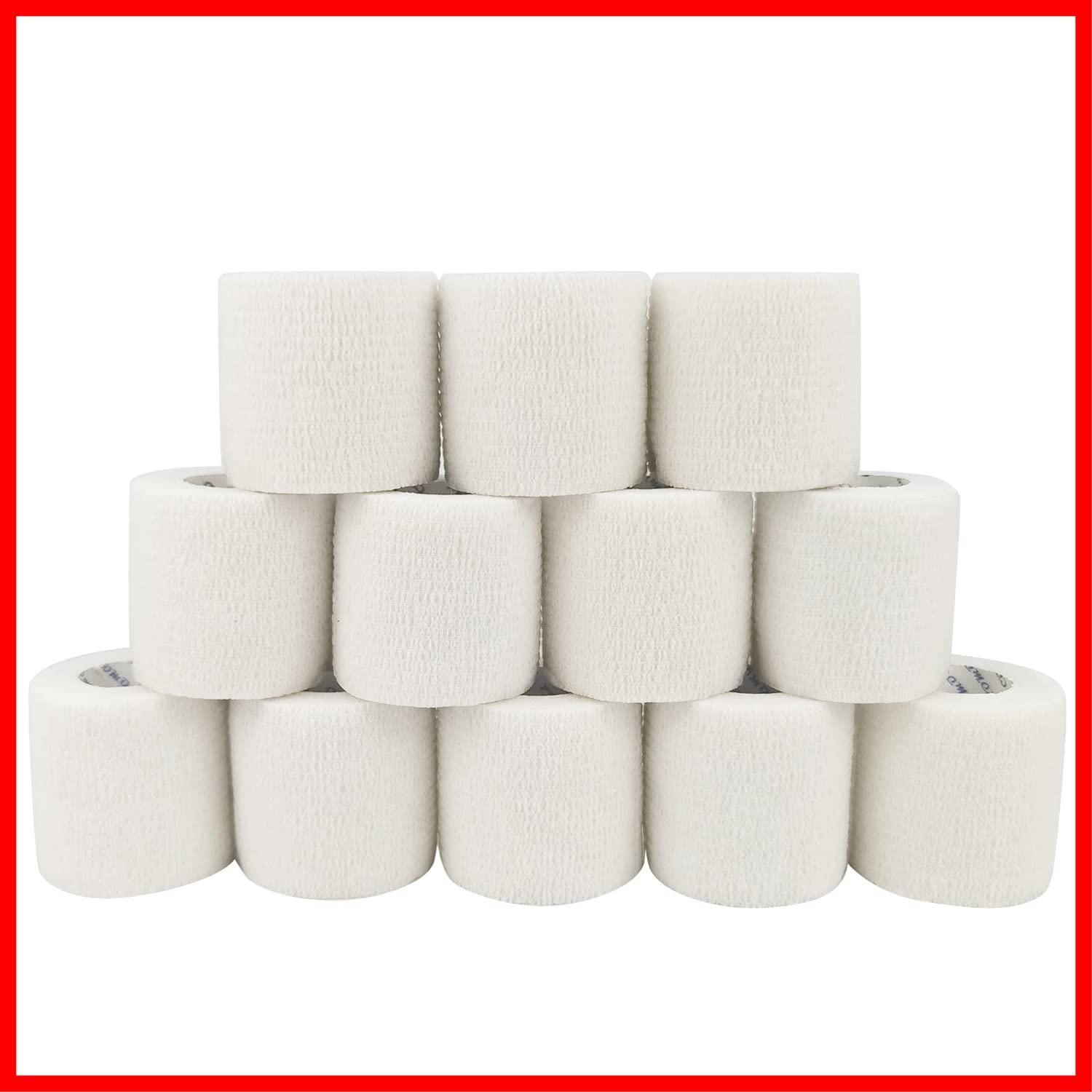 数量 4.5 m x 5cm 弾性包帯 不織布 スポーツテープ 運動用包帯 ロール自己粘着包帯白 12 包帯をラップ COMOmed