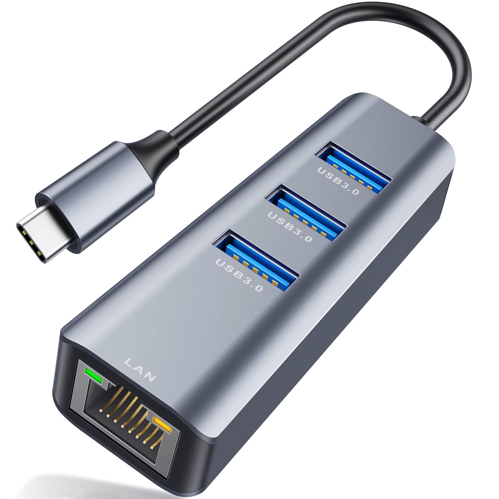 【即日発送】ABLEWE USB C LAN変換アダプター 4in1 USB C ハブ 3*USB 3.0 拡張ポート+RJ45ポートギガビット イーサネット[1000/100/10Mbpsまで] USB Hub拡張 Type C 有線LAN変換アダプター、M