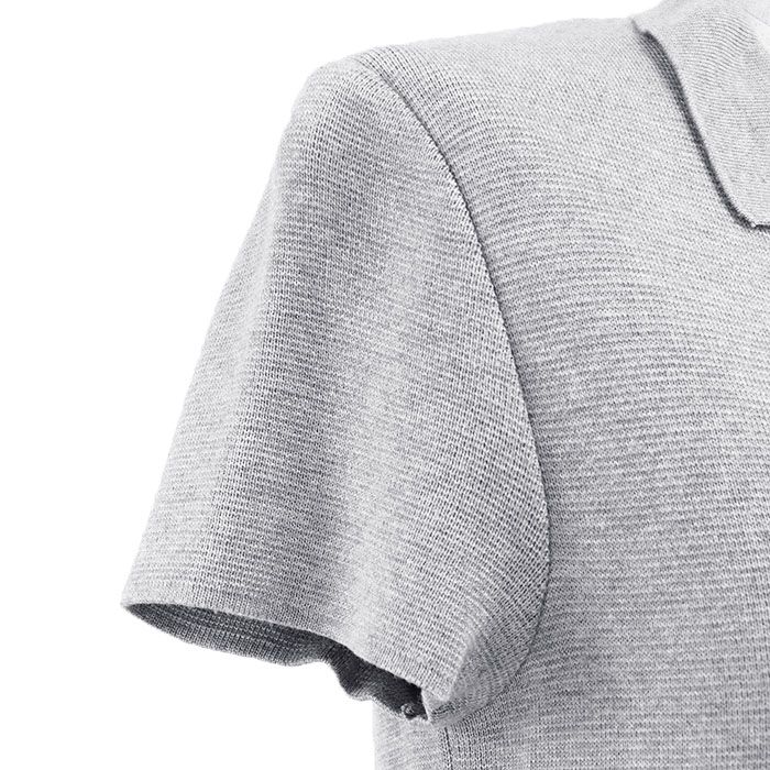 FOXEY YORK フォクシー ニューヨーク ニットワンピース ワッフル編み切替 スキッパー フ シルエット センタープリーツ ショートスリーブ 半袖 レディース 38 グレー 37442