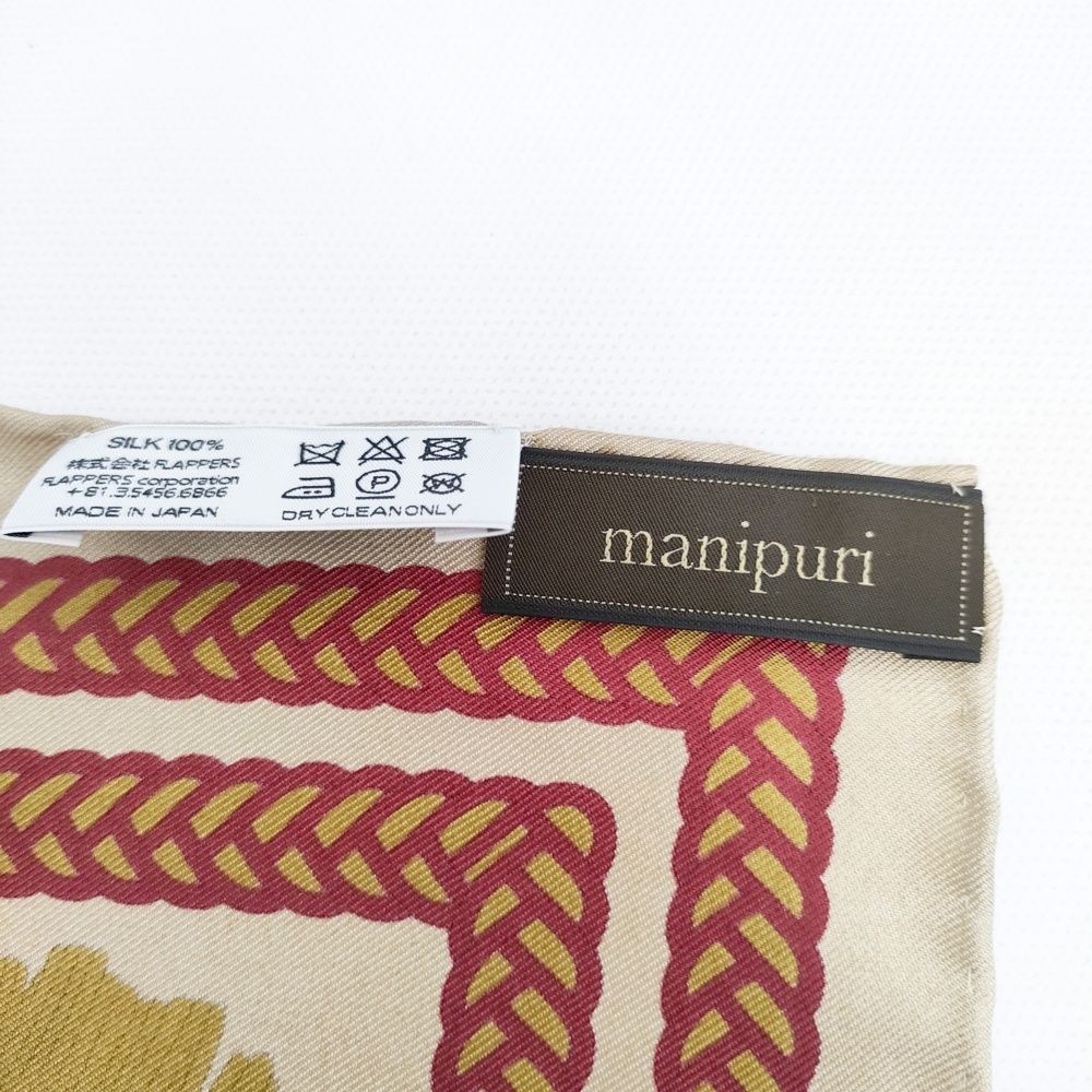 新品タグ付 manipuri シルク100% ドラム柄スカーフ ベージュ manipuri ドラム柄スカーフ シルク100％ 日本製 スカーフ ベージュ