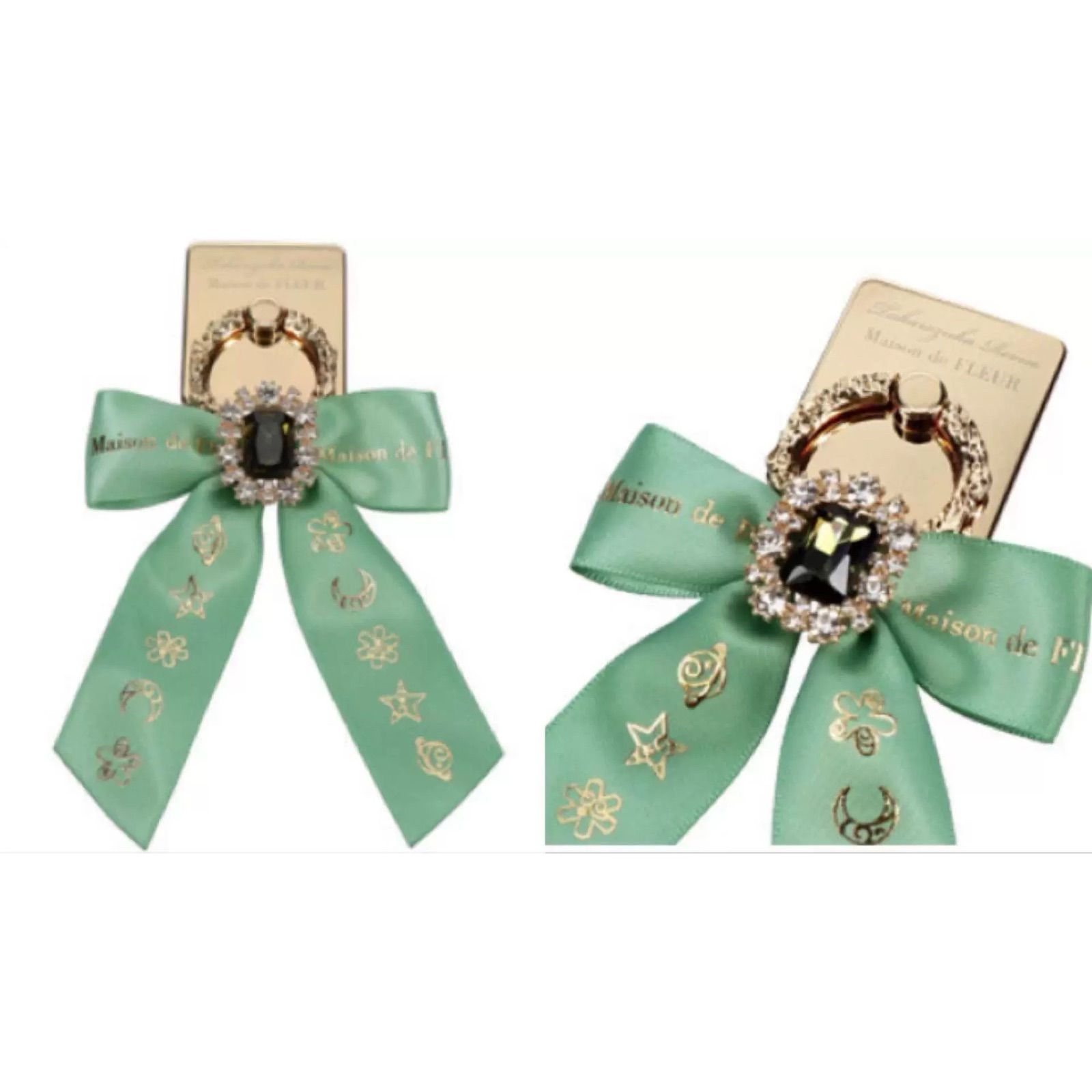 宝塚 x Maison de FLEUR 2022年 カラフルビ ジューリボンリール付き ドリル装飾 スマホリング green 1点