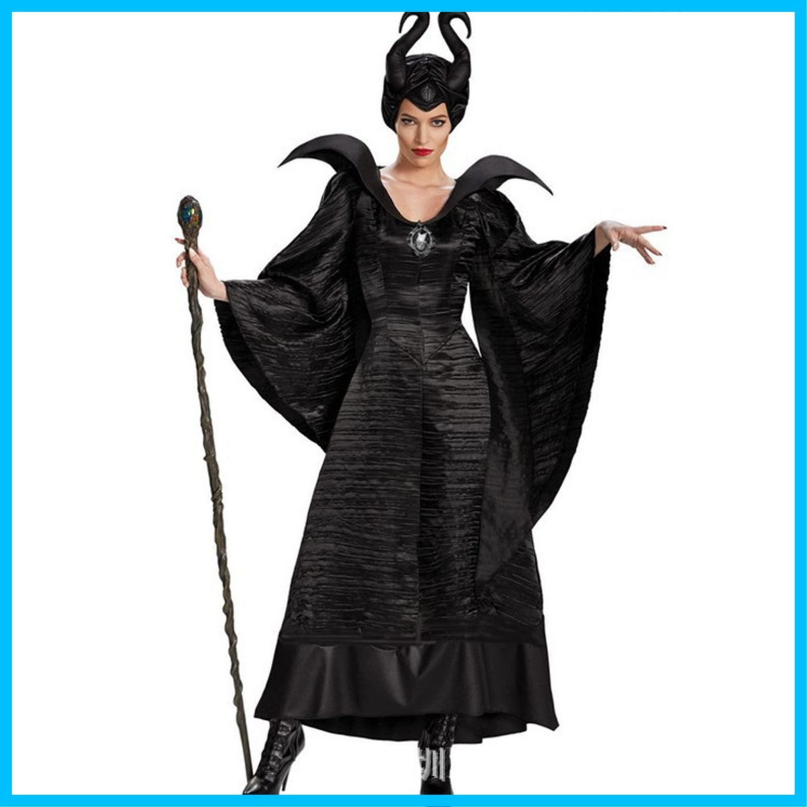 【在庫処分】コスプレ ドレス デラックス版 大人 衣装 コスチューム ヴィランズ マレフィセント(Maleficent) 黒魔女 巫女 女王 [Anewslan] コスプレ 衣装