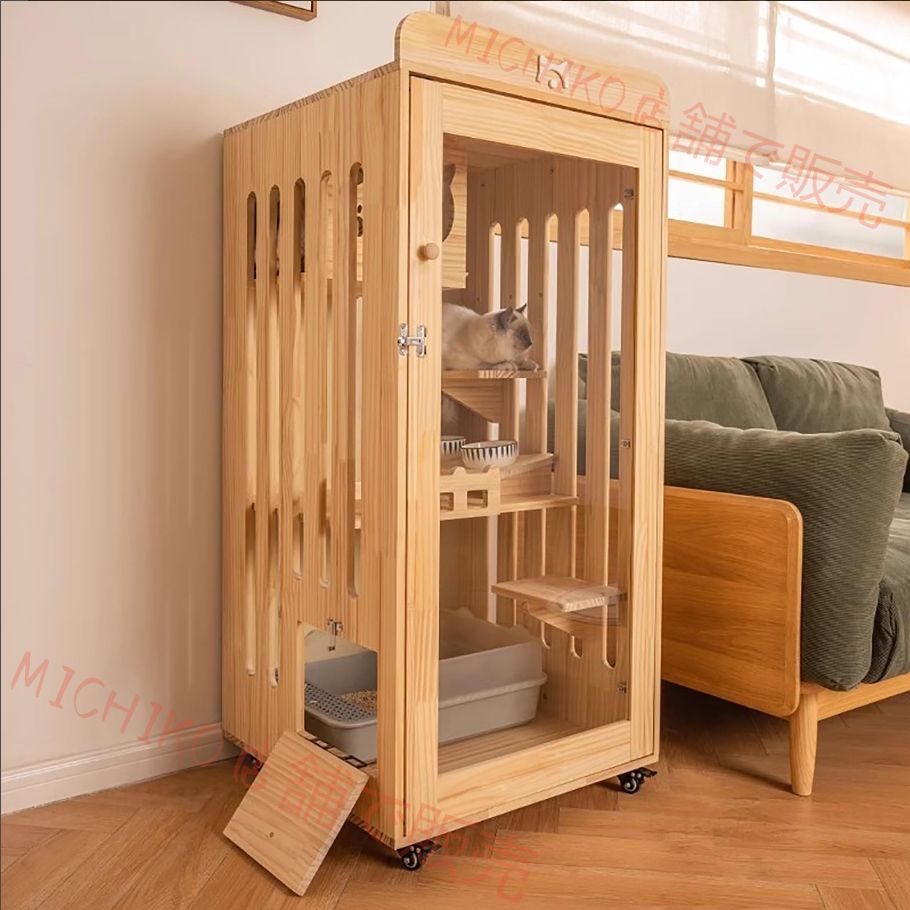 猫 ケージ 屋内 大型木製猫ハウス 猫 ゲージ ロック なドアと車輪付き屋内猫囲い 猫 ケージ 持ち運び 多目的猫ヴィラ 子猫 ケージ 猫用ケージ