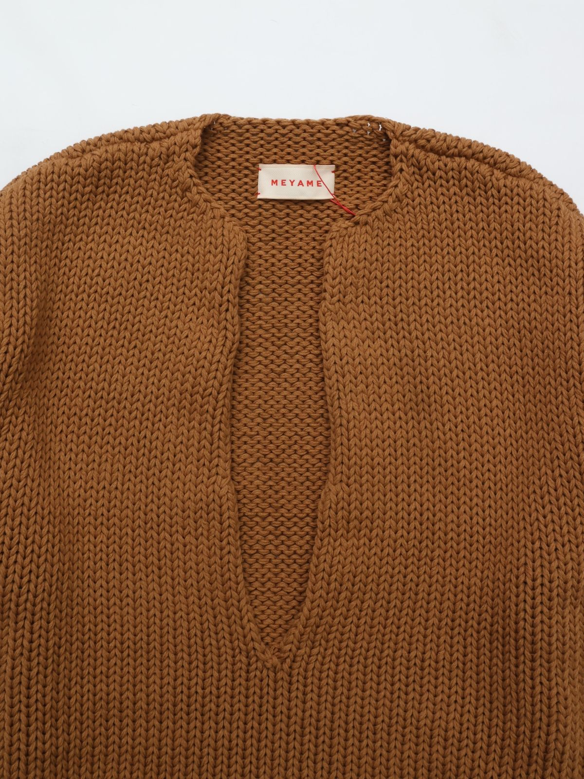 MEYAME メヤメ LONG SLIT KNIT CAMEL ロングスリット ニット