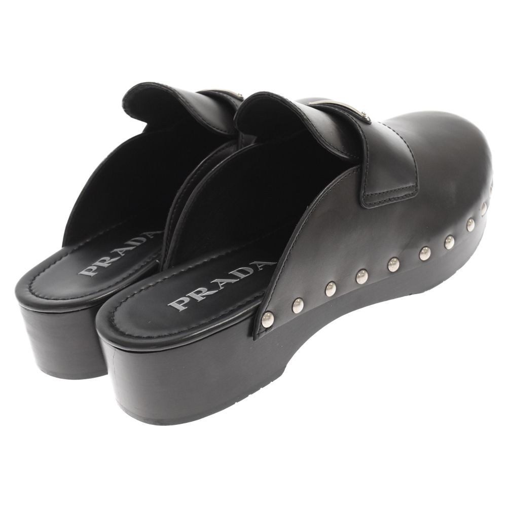 PRADA (プラダ) スタッズ レザー クロッグ サンダル ブラック