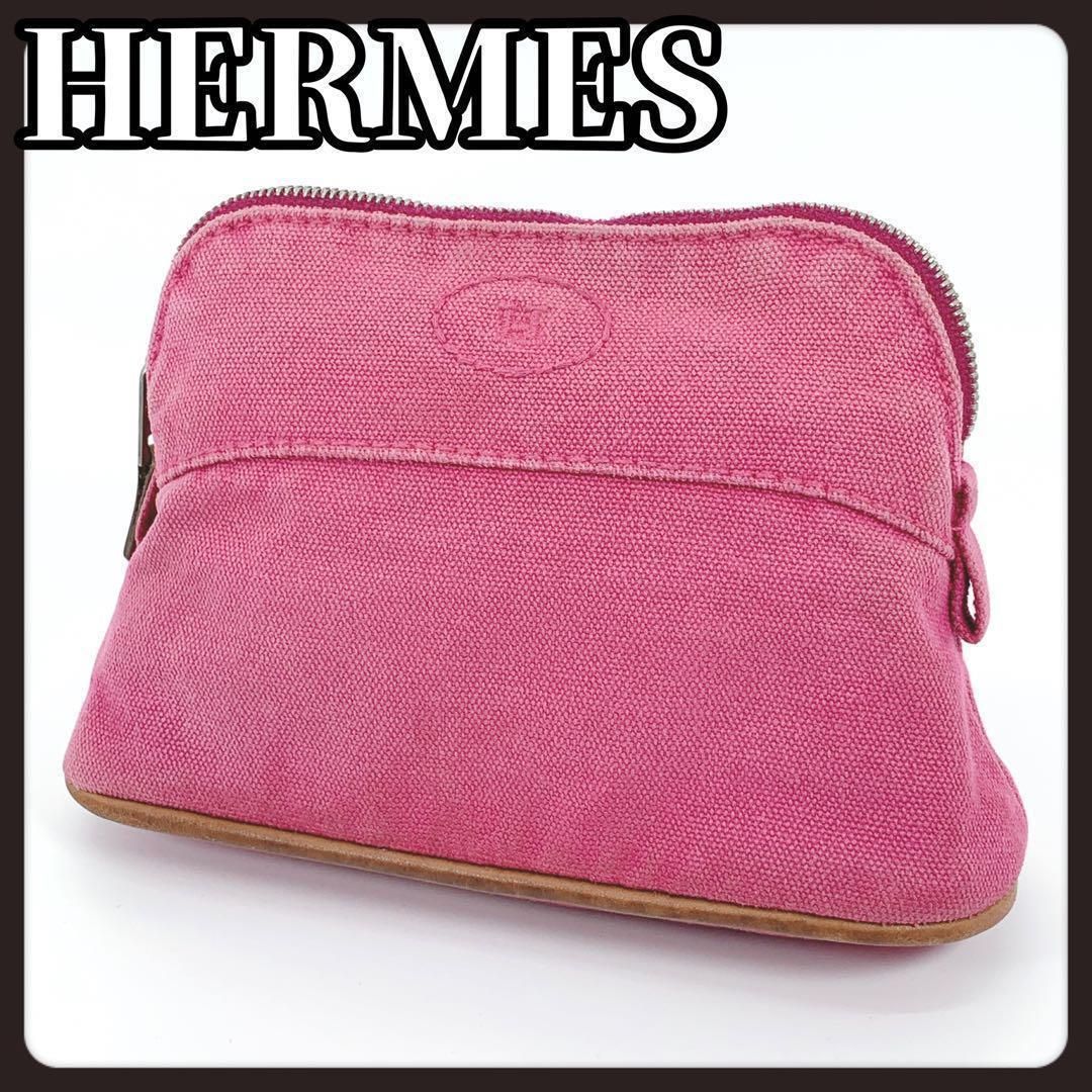 HERMES エルメス ボリード ポーチ 小物入れ キャンバス ピンク系 HERMES エルメス ボリードポーチ ポーチ ミニミニ ピンク ロゴ