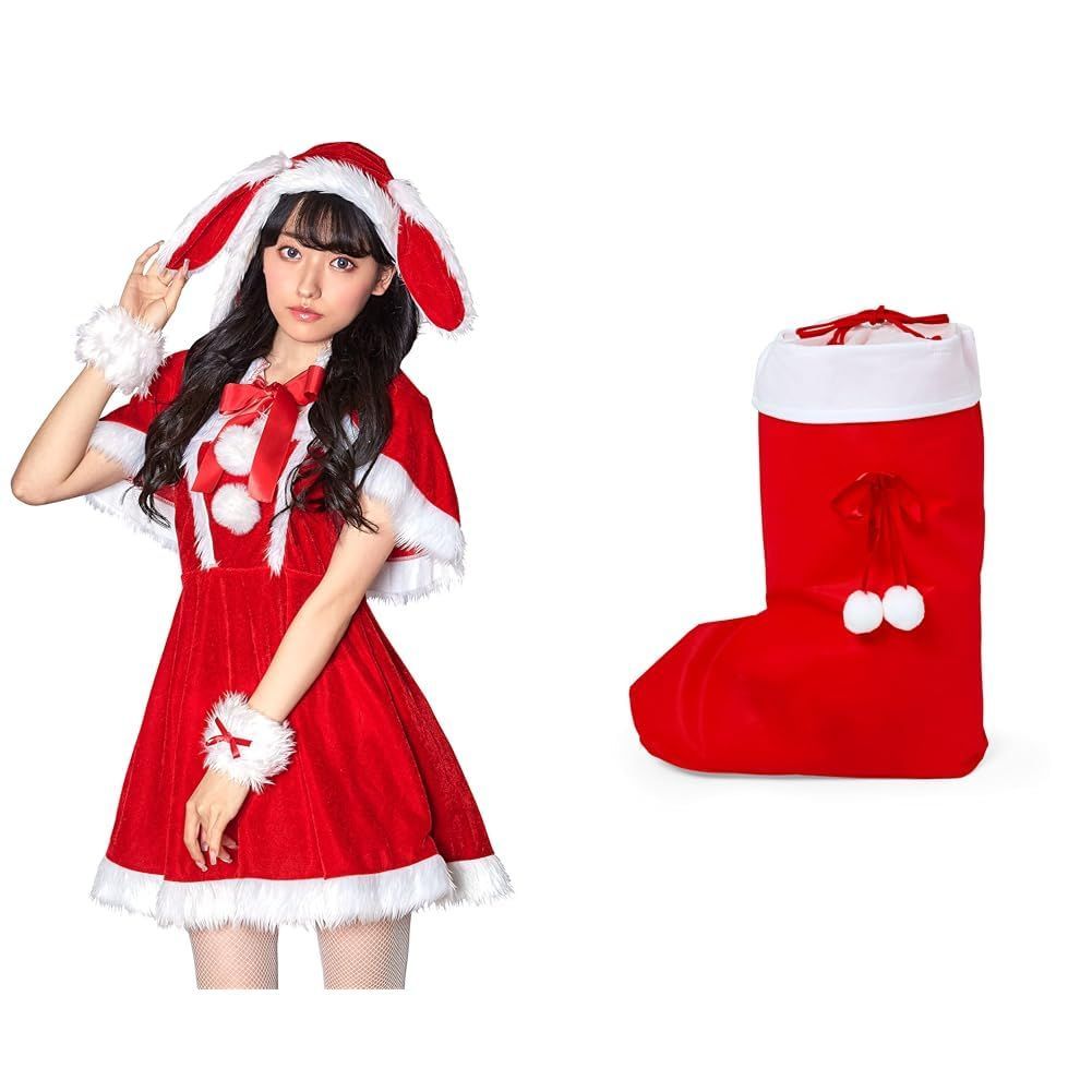 【新着商品】150cm 女の子 ジュニア ブルー + キッズ サンリオ クリスマス キョンシーガール ラッピング袋 ブーツ型 ハロウィン ソックスバッグ Lサイズ コスプレ 梵天付き くつ下 COSCHU！ プレ