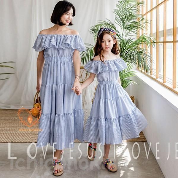 子供服 ワンピース 春夏 女の子 親子ペア キッズワンピース 肩