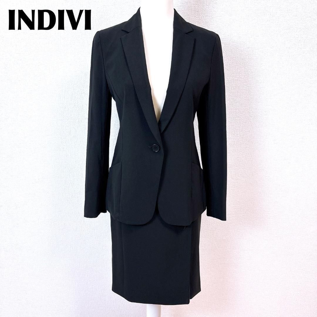 インディヴィ セットアップ ワンボタン ジャケット38 スカート36 ブラック