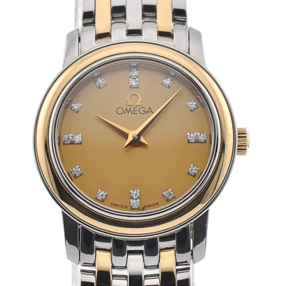 オメガ OMEGA 4370.15 デビル プレステージ SS/K18RG 16Pダイヤモンド クォーツ レディース美品箱付き N#134653