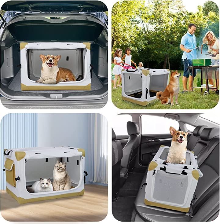 Totoro ball 折りたたみペットケージ 犬ケージ ソフトクレート 犬用クレート 猫用キャリー カート 持ち手付き 犬猫兼用 カーキ L