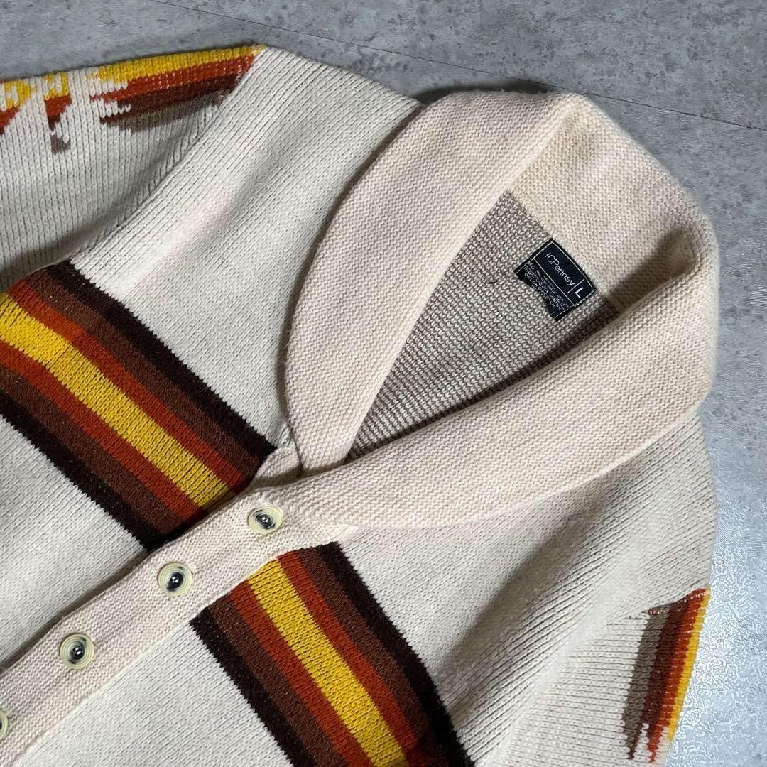 USA 70s Vintage JCPenney ショールカラーカーディガン チマヨ柄 L 