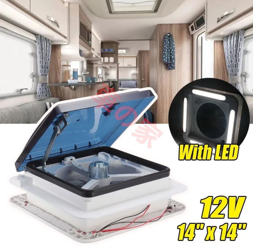 カー用品 カスタムパーツキャンピングカー ウィンドウ付きRV車手動制御 モーターホームベント12V ファン LED 互換
