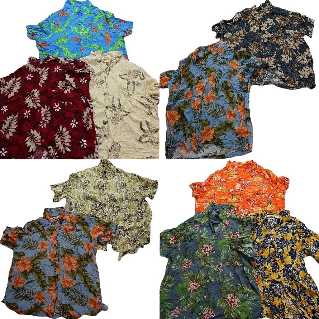 古着卸 レーヨン系 アロハシャツ 半袖シャツ 10枚セット メンズ 3XL パームツリー ハイビスカス リーフ柄 古着 NA3356