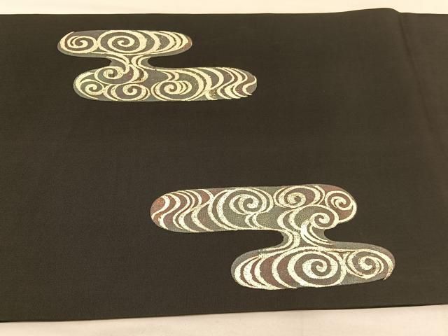 平和屋着物○九寸開き名古屋帯 菱文 黒地 金彩 正絹 逸品 DAAU5764ps