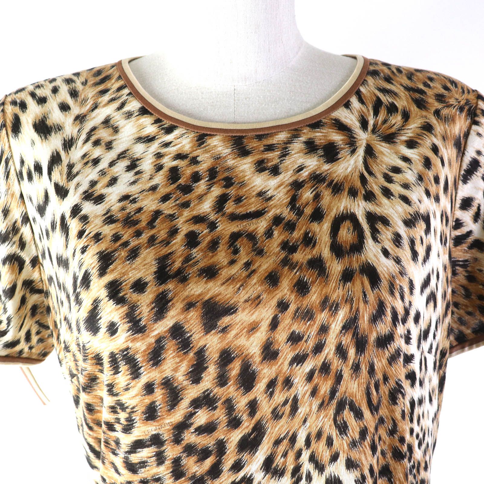【美品】レオナール　カンカン レオパード柄チュニック ミニワンピース 半袖/L 美品】レオナール カンカン レオパード柄チュニック ミニワンピース