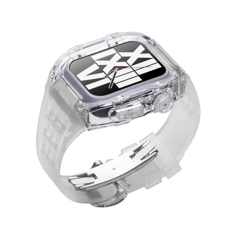 apple ケース スポーツ クリア ベルト レディー カバー バンド アップルウォッチ メンズ case むれない シルバーバタフライバックル watch SE  おしゃれ シルバーバタフライバ #わふうひゃっぽう