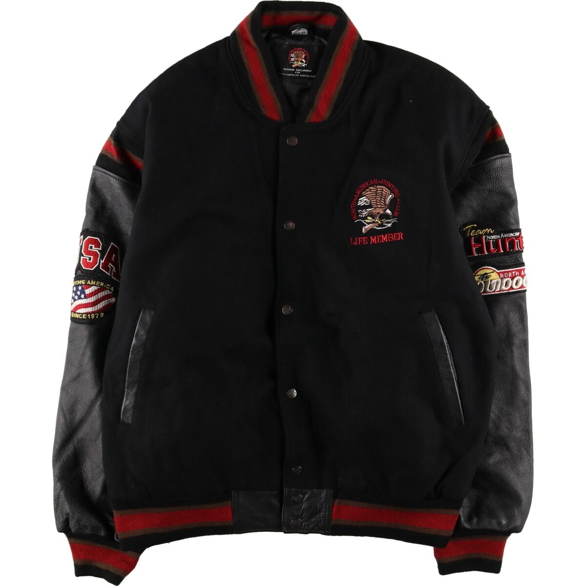古着 NORTH AMERICAN HUNTING CLUB 袖革ウールスタジャン アワード 