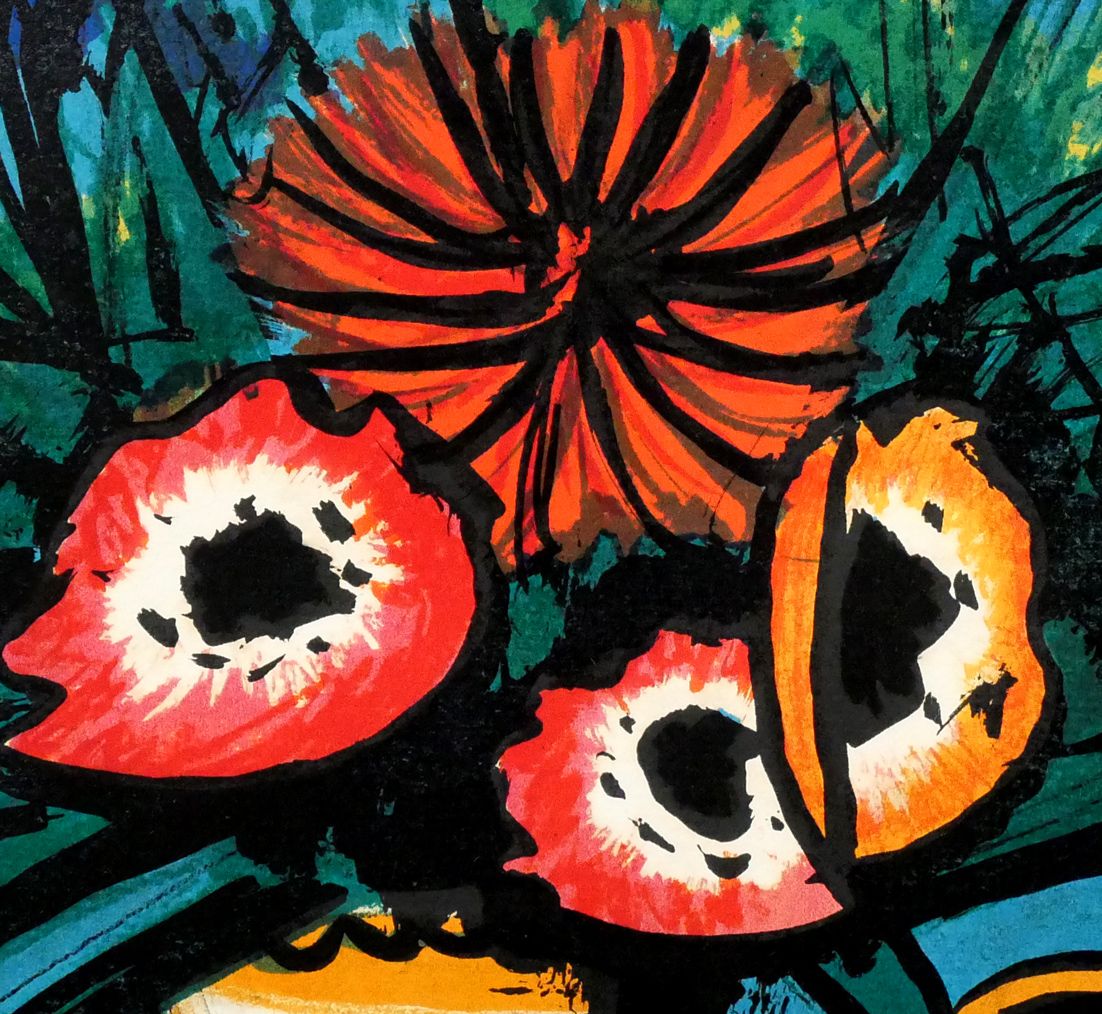 ベルナール ビュッフェ（Bernard BUFFET）「青い背景の花束