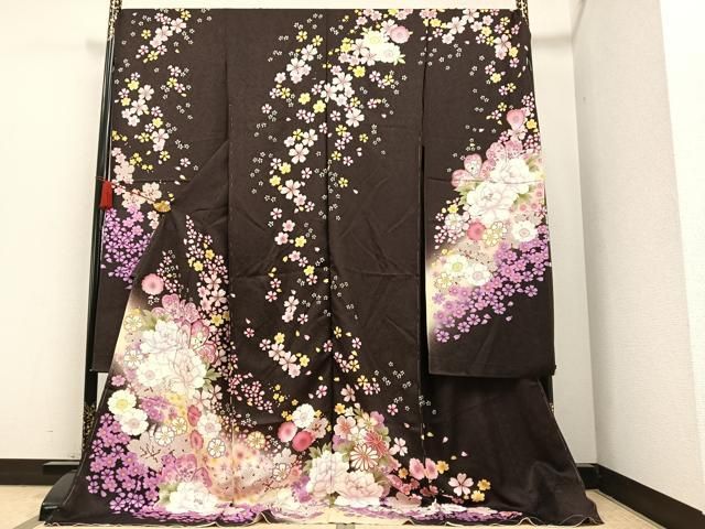 華やかな花柄の着物　振袖　舞花文　暈し染め　洗える着物★　大衆演劇 平和屋着物○豪華振袖 舞花文 暈し染め 金彩 仮絵羽 逸品 未使用
