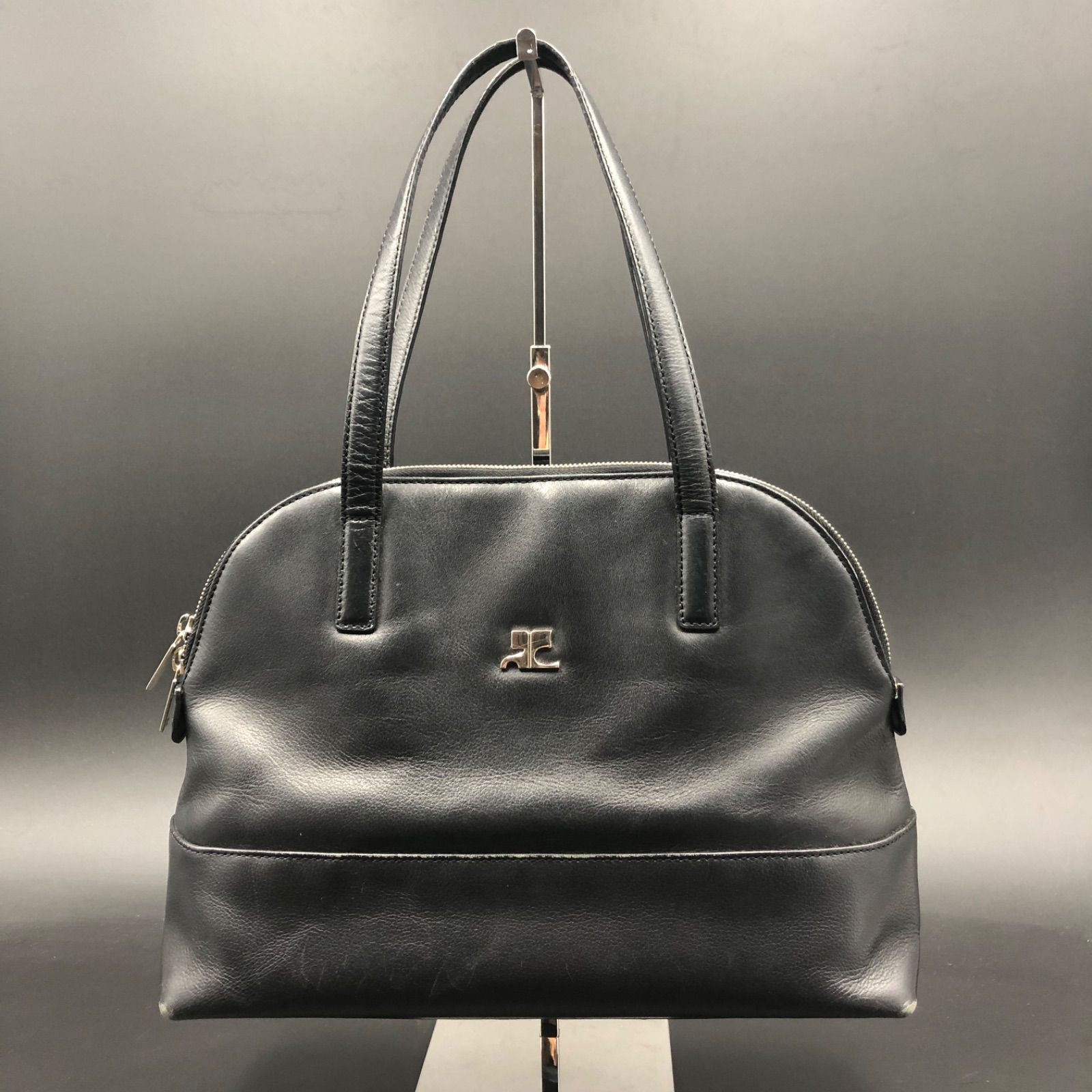 57 courreges クレージュ レザー ハンドバッグ ブラック - メルカリ