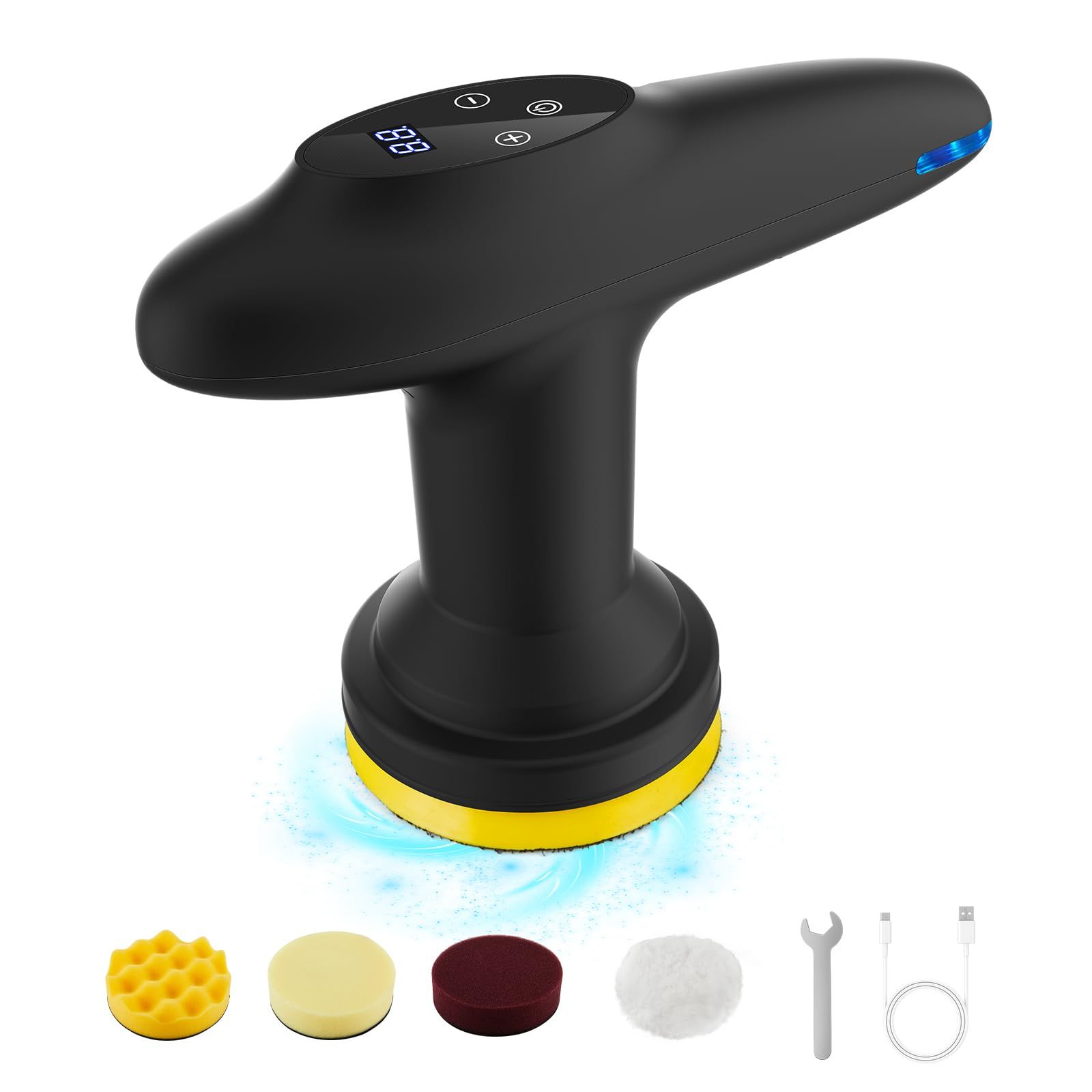 12V 6000mAh ダブルアクション 6000RPM 100mm 6段階変速 コードレス 0.96kg 偏心構造 タッチパネル操作 Type-C充電式 残量表示 小型ポリッシャー ミニポリッシャー 電動ポリッシャー 洗車 車磨き 鏡面磨き ポリッシャー 傷