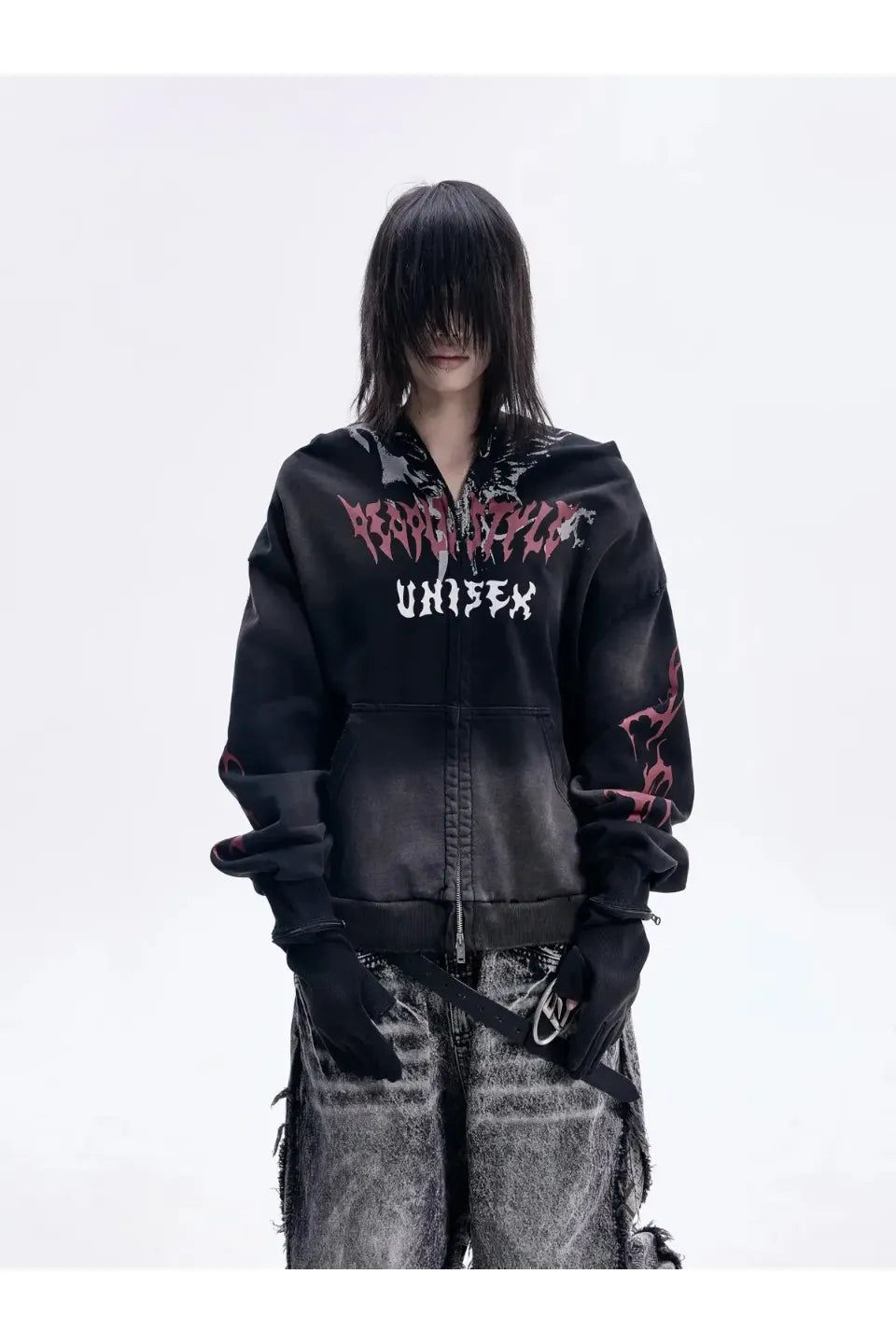 PEOPLESENSE｜RIPPED FULL ZIP FACE MASK HOODIE