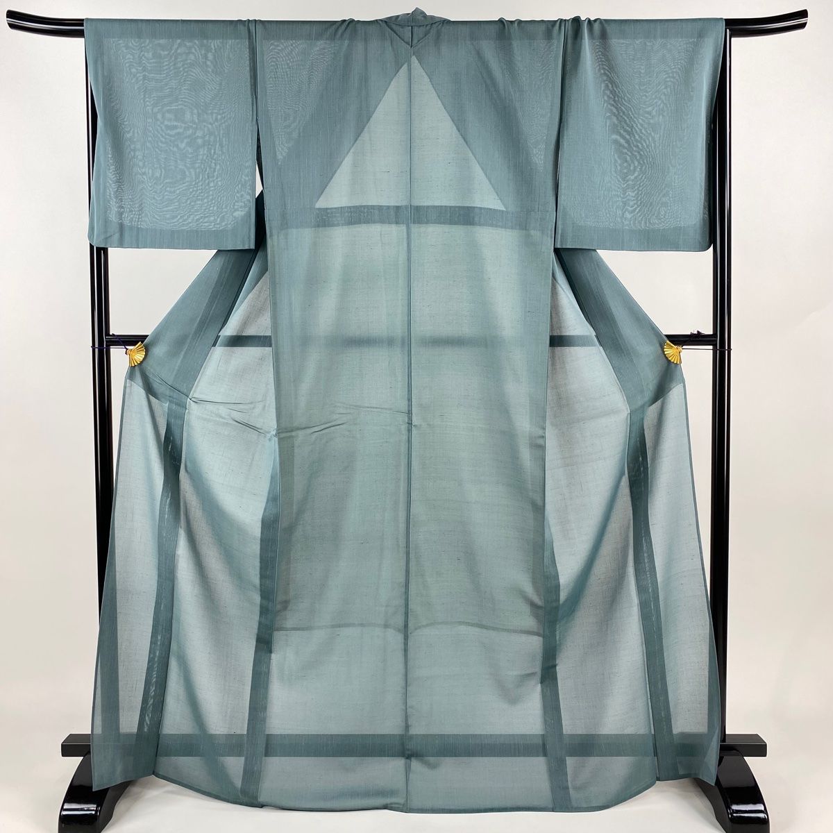 紬 身丈167cm 裄丈68cm L 薄物 夏紬 青緑 正絹 名品
