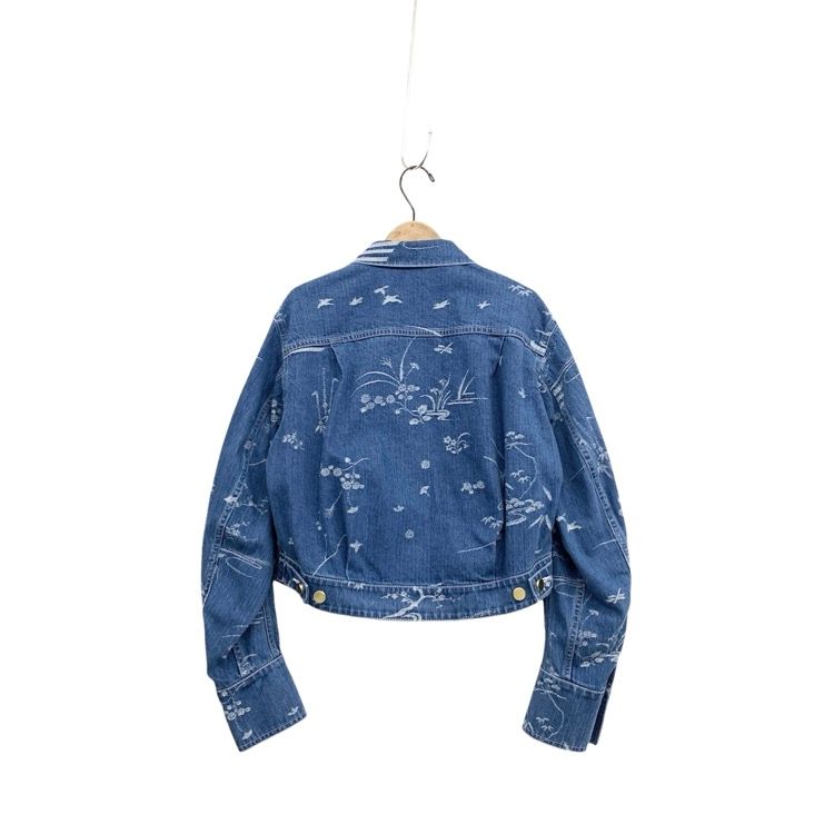 クラシック 25SS Mame Kurogouchi マメクロゴウチ Nature Pattern Jacquard Short Denim Jacket デニムジャケット ブルー 3 MM25SS-JK057