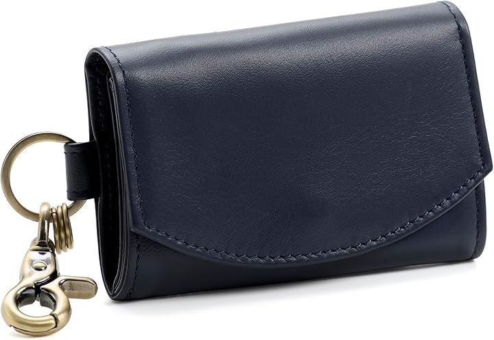 Tomjen キーケース メンズ 本革 財布一体型キーケース柔らかな高級ナッパレザー使用小銭入れ カードケース お札入れ スマートキー キーホルダー レディース(ネイビー)