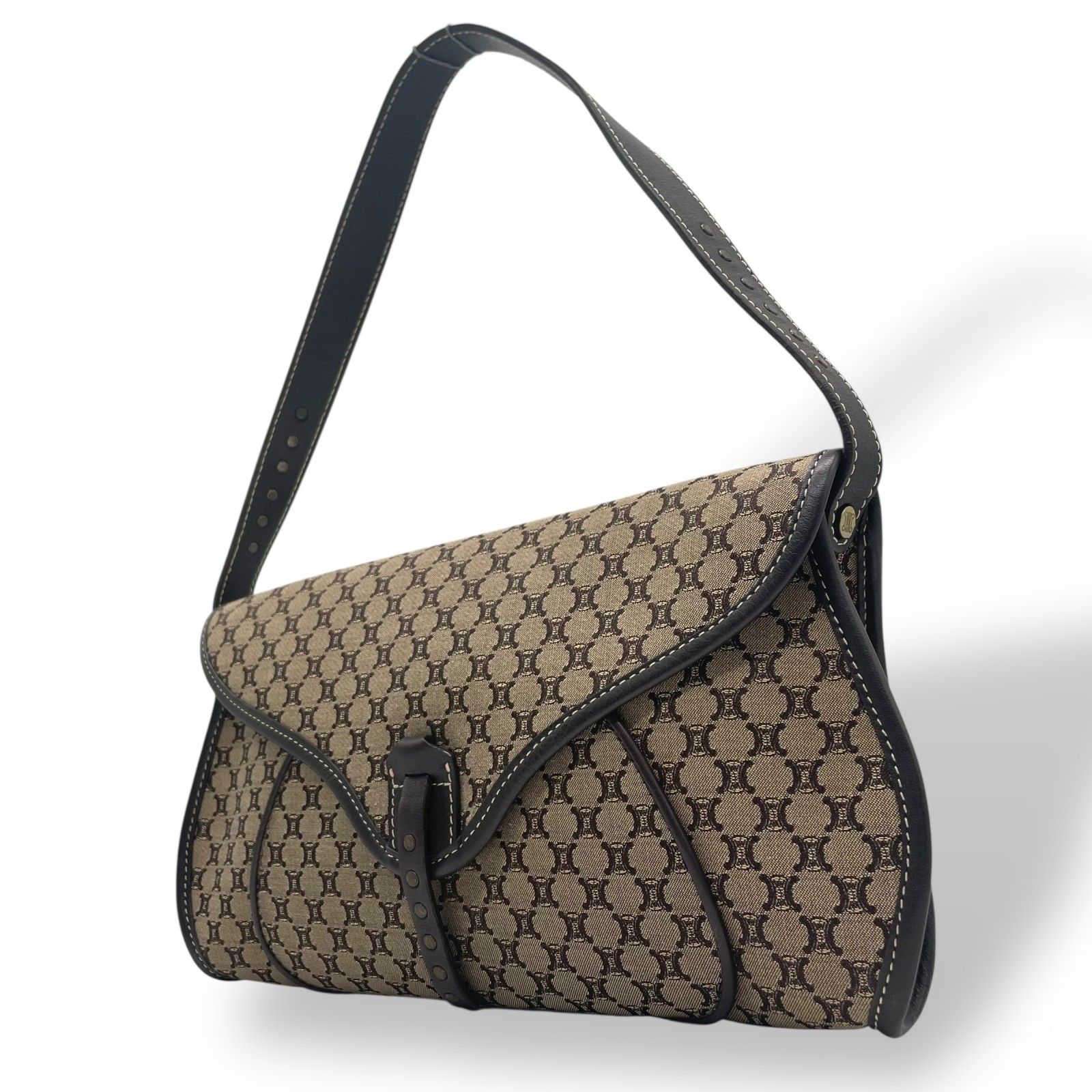 セリーヌ CELINE ハンドバッグ マカダム キャンバス/型押しレザー グレージュｘブラウン レディース セリーヌ CELINE ハンドバッグ マカダム キャンバス/型押しレザー