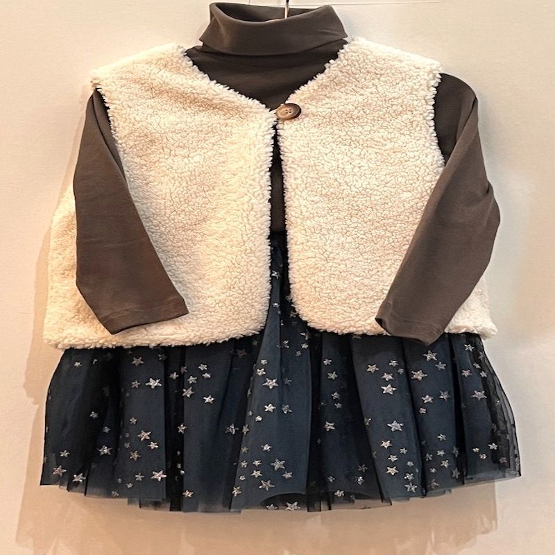 SALE BONTON ボアベスト 定番ベスト クリーム キッズサイズ ユニ 